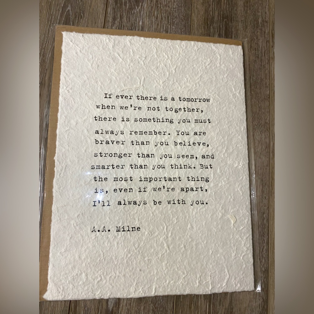 New in plastic SugarBoo & Co This image displays a quote attributed to A.A Milne